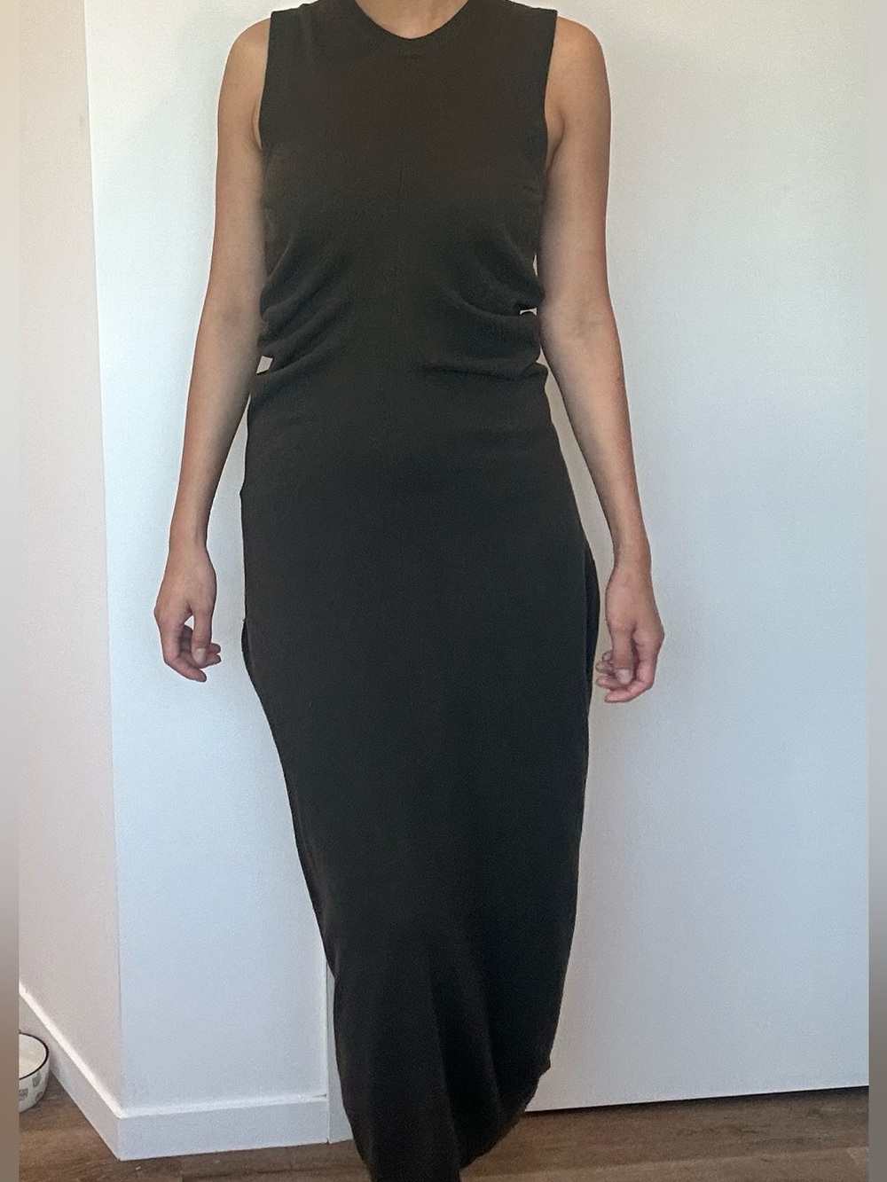Maison Martin Margiela Line 1 Dark Olive Wool Draped Maxi Dress Made in Italy